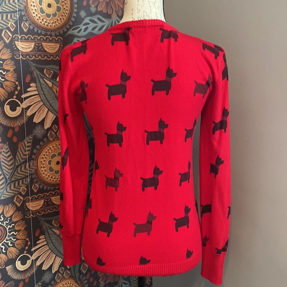 Folter Red & Black Scottie Dogs Print Crew Neck Cardigan Sweater Size Large - Picture 3 of 8